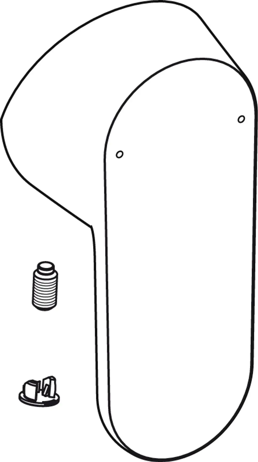 Wandmontierte Abdeckung mit zwei Befestigungslöchern und einer Schraube, passend zur Ideal Standard Serie Gritt Ceravito. Zubehörteile sind ebenfalls abgebildet.